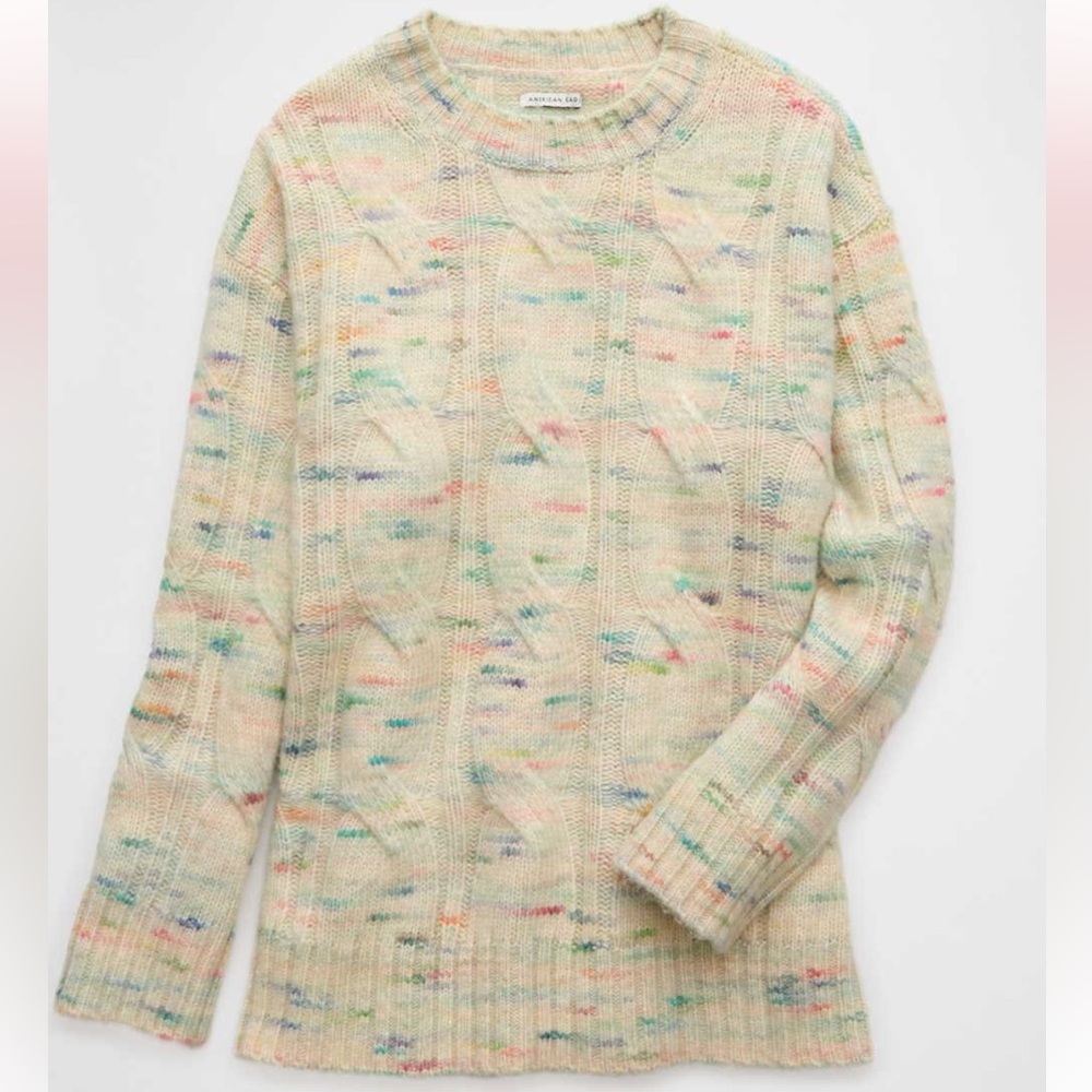 American Eagle Outfitters Cream Multicolor Cable Knit  Sweater - Picture 7 of 13